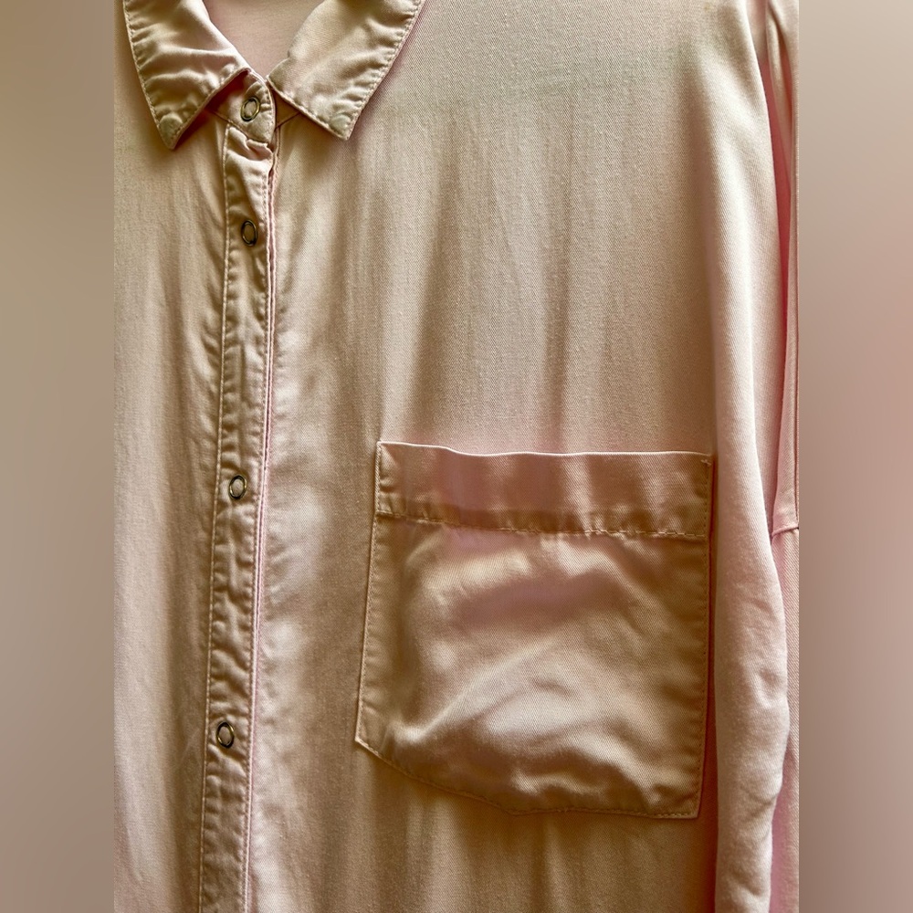 Zara Basic Denim Z1975 Baby Pink Snap Midi Denim Dress